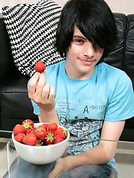 Brunette Emo Boy and Strawberries