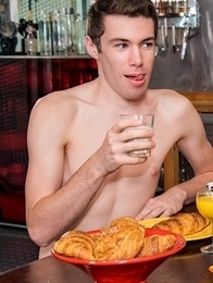 Justin Leroy fuck Gabriel Lambert wildly on the breakfast table.