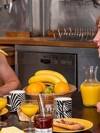 Justin Leroy fuck Gabriel Lambert wildly on the breakfast table.