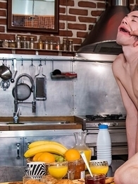 Justin Leroy fuck Gabriel Lambert wildly on the breakfast table.
